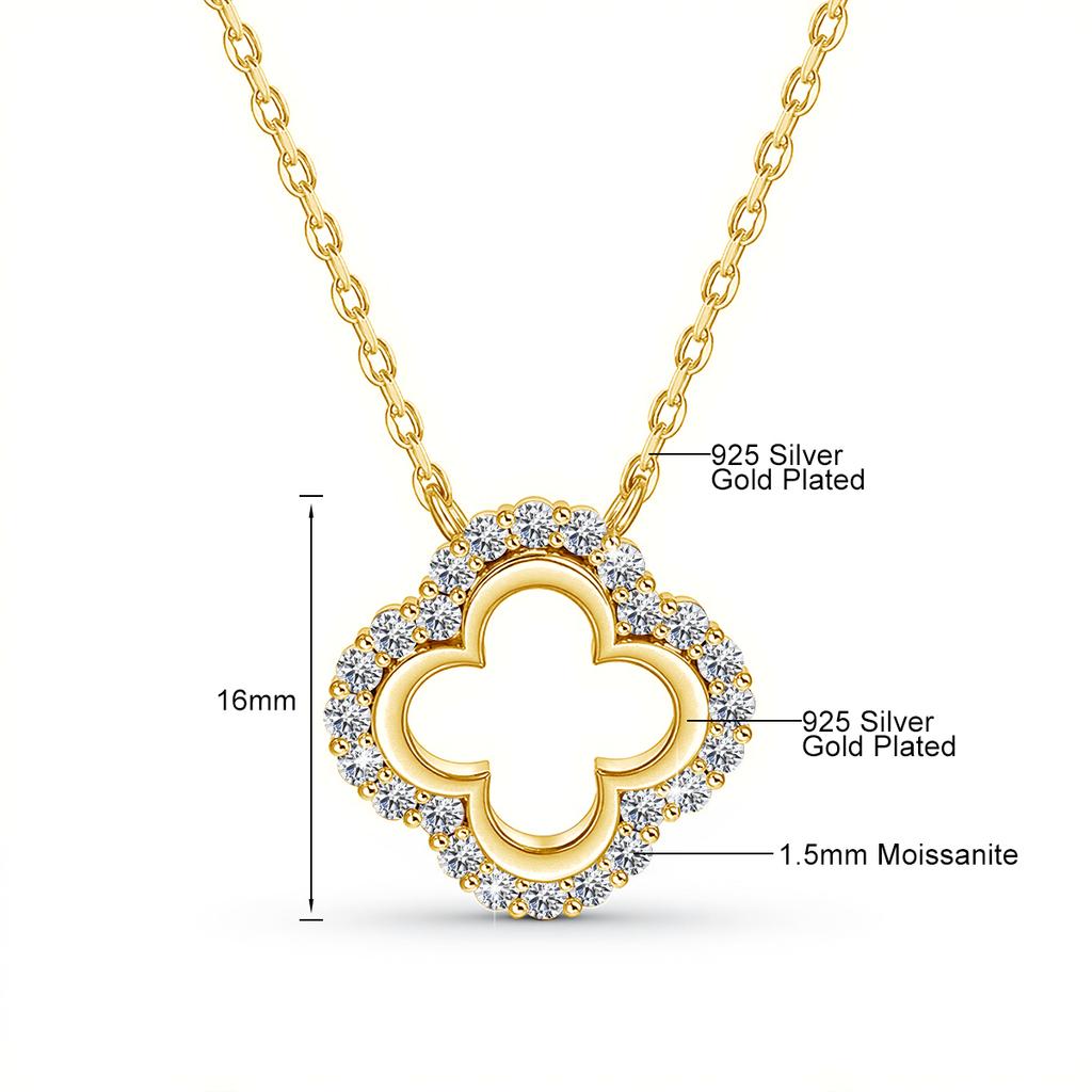925 Silver Lucky Four-leaf Clover Moissanite Necklace Temperament Ladie Jewelry Red Corundum Gold Plated Solitaire Choker