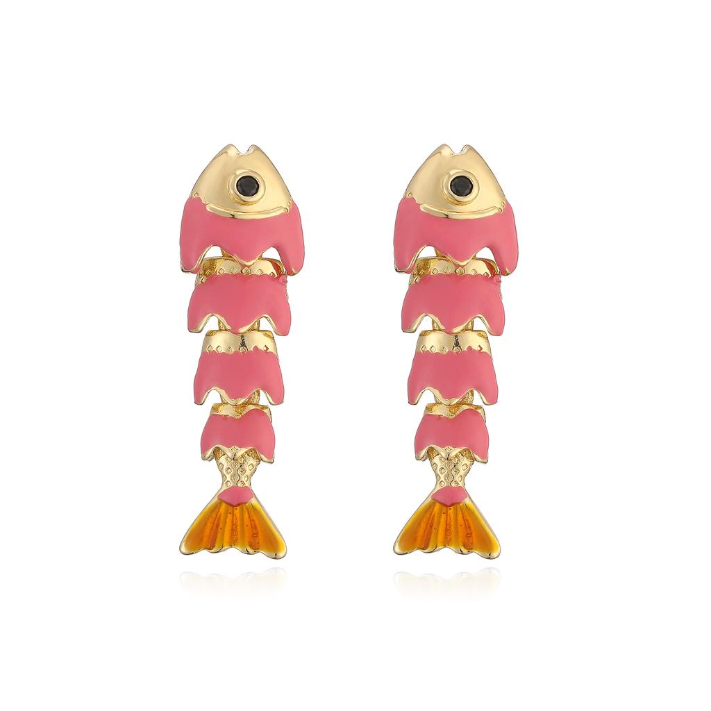 Colorful Fish-Motif Fashion Metal Zircon Handmade Colored Bracelet/Stud Earrings Women's Lucky Charm Accessories Gift