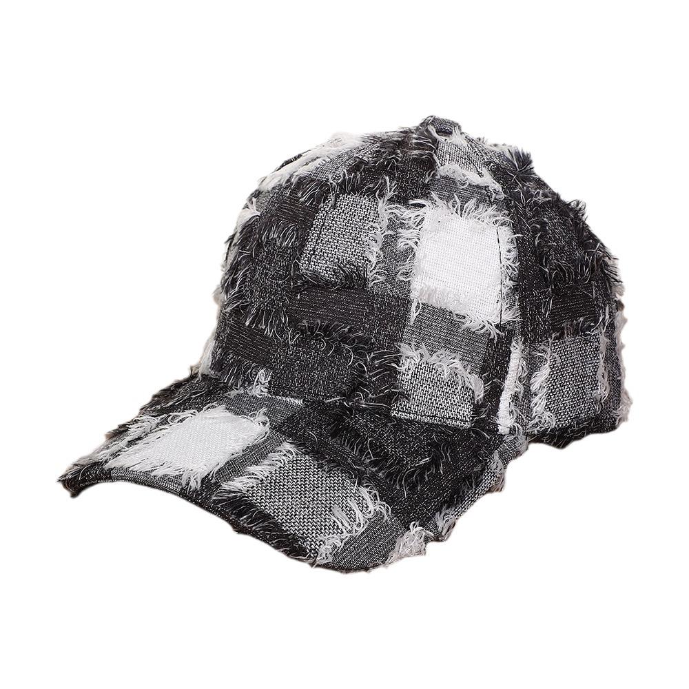 Frayed Edge Plaid Baseball Cap Adjustable Fit Sun Shading Cap Casual Baseball Hat Daily Wear