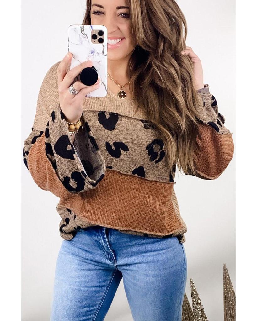 Azura Exchange Вязаный топ в стиле пэчворк с леопардовым принтом Colorblock