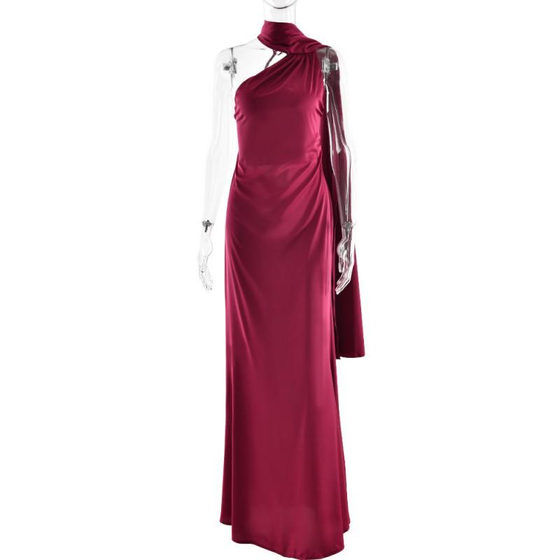 Womens Satin Maxi Dress Sexy Backless With Ribbon Slim Fit Streetwear