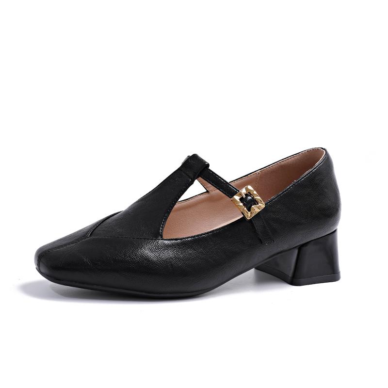 Модные туфли на блочном каблуке, осенние новинки, квадратный носок, мелкий вырез, ремешок, мягкая подошва, нескользящие, износостойкие, туфли на каблуке-рюмочке