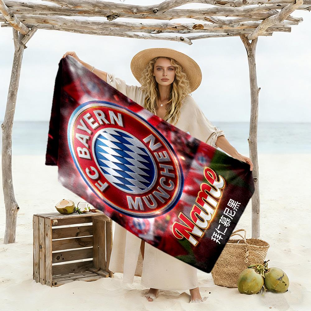 Bayern Munich Crest Customized Name Beach Towel Soft Durable Quick-Dry Suitable for Sports Travel Swimming Yoga Bathroom Beach And Pool