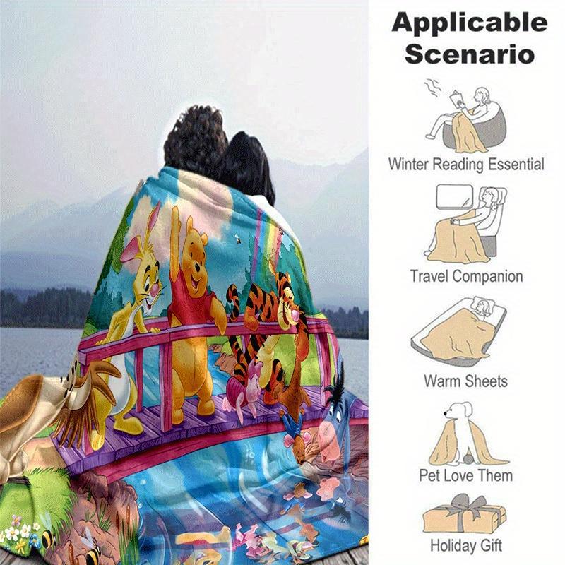 1pc Bridge River and Winnie Printing Blanket for All Season, Unisex Cartoon Blanket, Office Blanket, Lunch Rest Blanket
