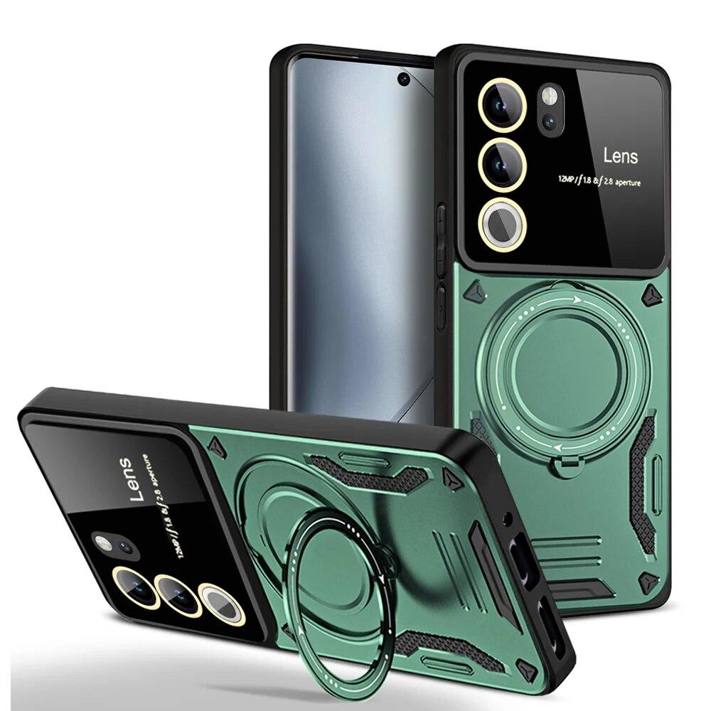 KEYSION Противоударный чехол для VIVO V29 5G V27 V27e, кольцевая подставка, защитная задняя крышка для камеры, задняя крышка телефона для VIVO Y36 4G Y35 Y22 Y22S Y16