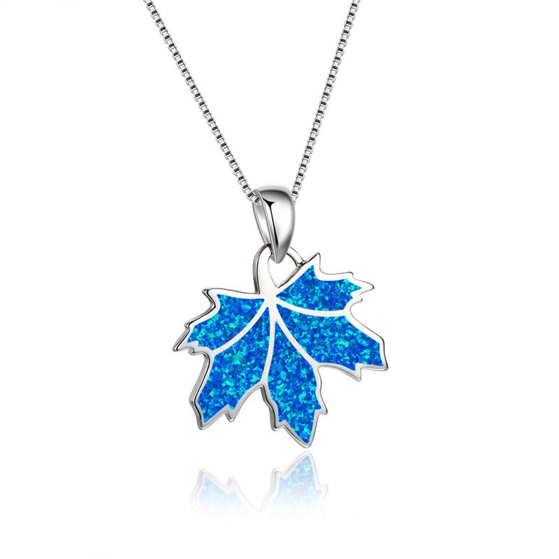 Boho Fashion Flower Pendant Necklace for Women Girl Charm Blue Imitation Opal Necklace Trendy Wedding Party Jewelry