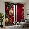 2pcs HD Christmas Drop Ball Holly Berry Decorative Curtain Red Green Tie Digital Printed Curtain Home Decoration Style Decora