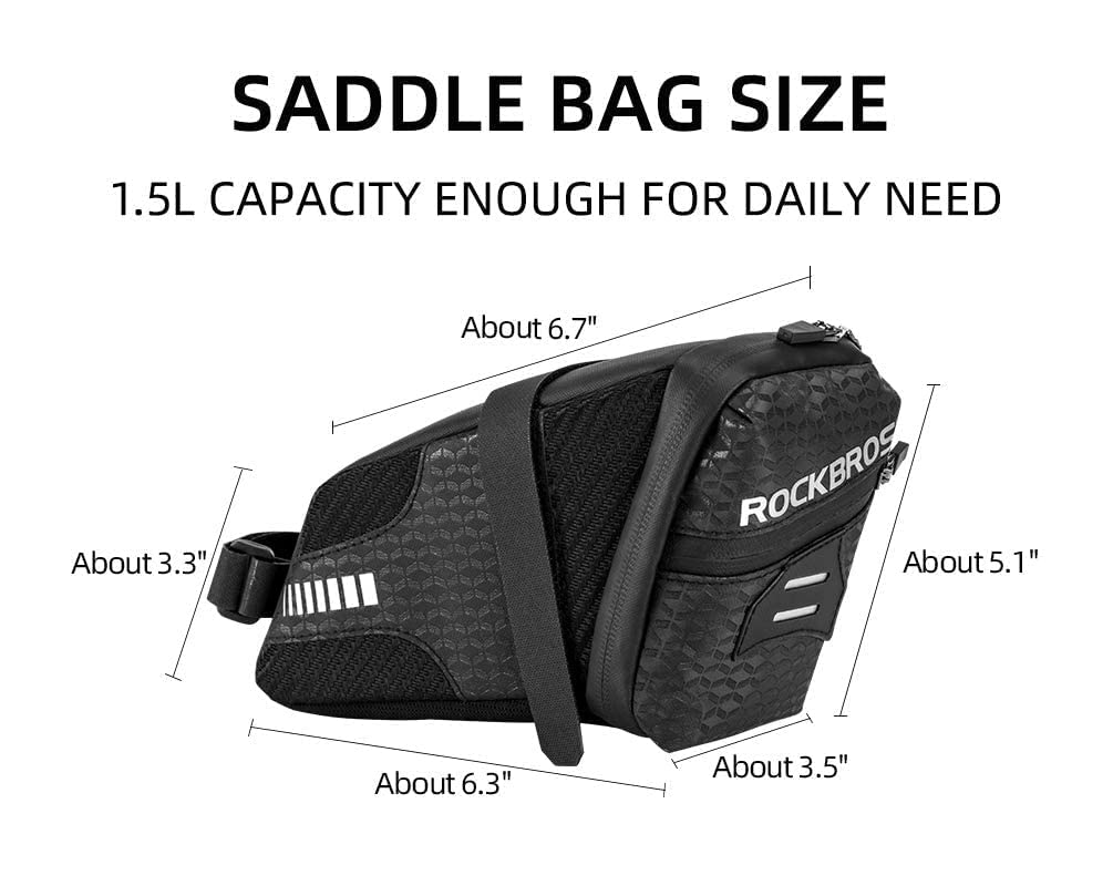 ROCKBROS Saddle Bicycle Road Bike Frame Large Capacity Reflective Taillight Attachment Waterproof Easy Hybrid Cycling Bag, Bag, Bag, 1.5L, Material,