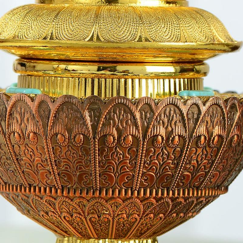 Буддизм 4-слойная бутылка для риса, Ремесленная инкрустированная драгоценными камнями и сплавом Бутылка для хранения тантрических специй, Декоративные тибетские настольные алтари, 1 шт.