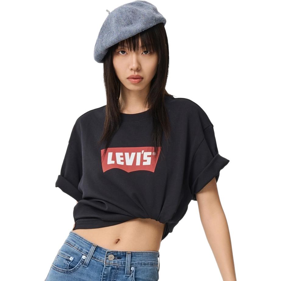 Levis Футболка с коротким рукавом, цветные блоки, принт с буквами, унисекс, черная 001AM-0001
