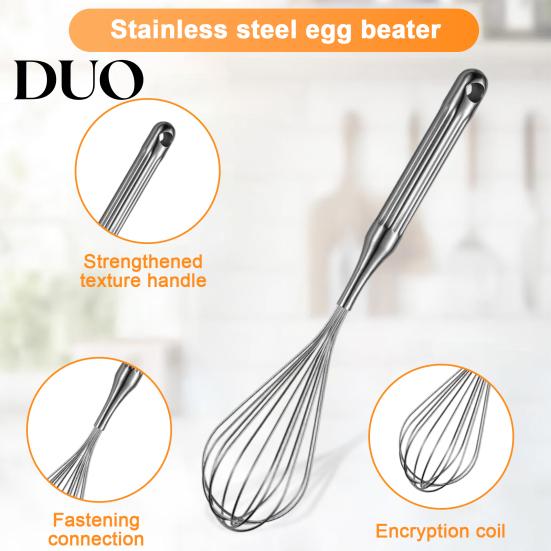 Commercial Grade Egg Whisk Stainless Steel Beater, Anti-slip Long Handle Durable Whisk, Sturdy Metal for Kitchen Manual Mixing Tool Cooking Sauces And