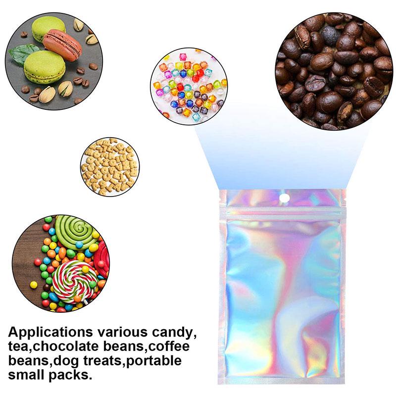 20pcs Holographic Flat Foil Bags Laser Mini Aluminum Zip Lock Plastic Bag Resealable Smell Proof Bags for Favor Food Storage Gift Package Supplies