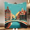 city landmark Amsterdam Throw Soft Coral Fleece Blanket 310gsm Fluffy Warm Throw for Sofa Bed Couch Bedroom Decor