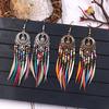Boho Women Hollow Carved Circle Feather Tassel Dangle Hook Earrings Jewelry