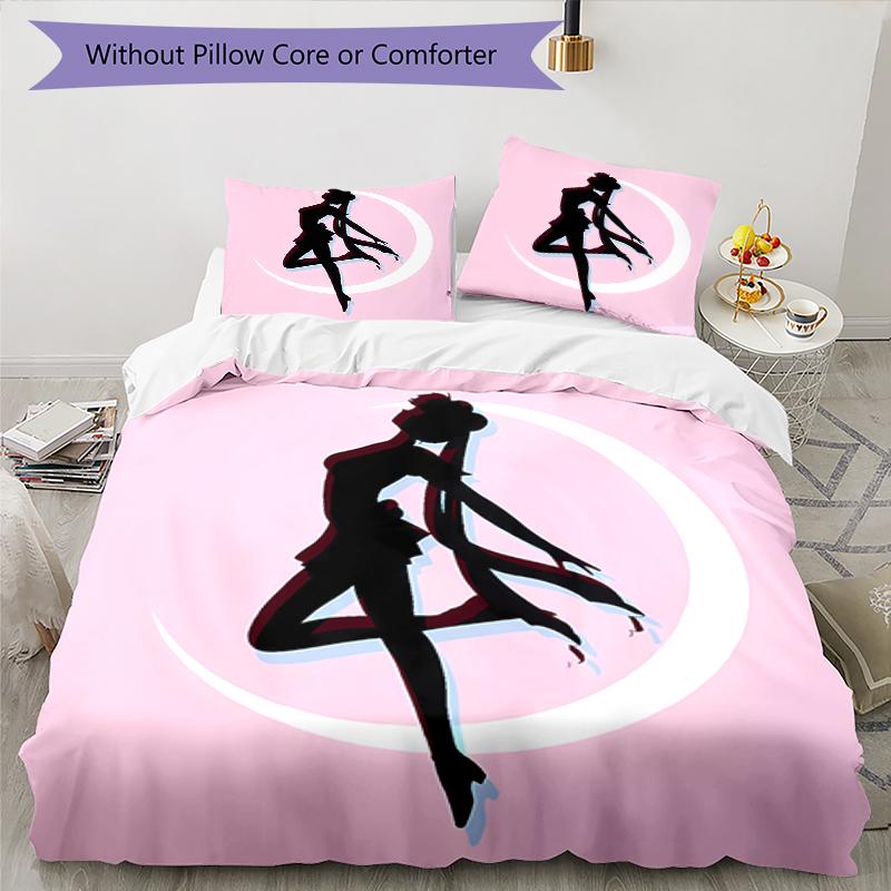 3pcs Sailor Moon pattern bedding set duvet cover set includes duvet cover &pillowcases, perfect all season bedroom decoration & gift