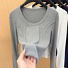 Простая футболка с длинным рукавом и открытыми плечами женская весна 2025 новая женская одежда облегающая футболка с круглым вырезом топ с талией «рыбья кость»