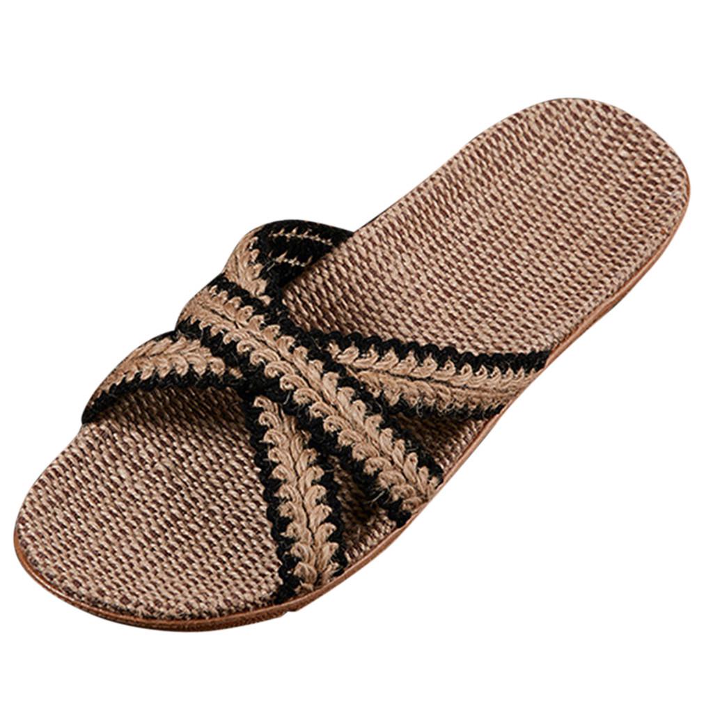 Women's Slippers Men Home Summer Cross Strap Ladies Casual Shoes Linen Slippers