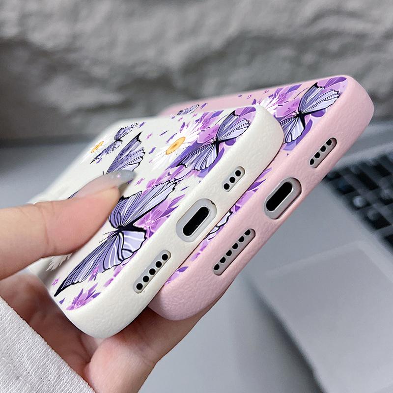 Мультяшный чехол с бабочкой и цветком для iPhone 16 Pro Max 15 14 13 12 11 Противоударный Тонкий Мягкий Силиконовый Чехол-накладка