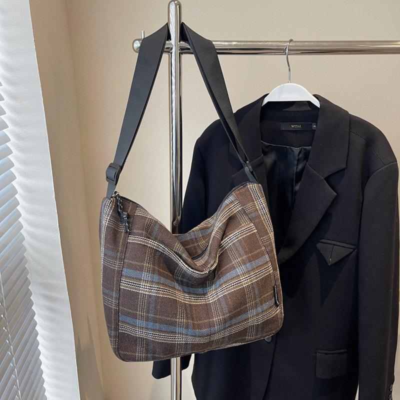 Осенне-зимняя ретро-сумка-пельмень в клетку для женщин, японская сумка-мессенджер для подростков, учеников младших классов средней школы, повседневная сумка на плечо