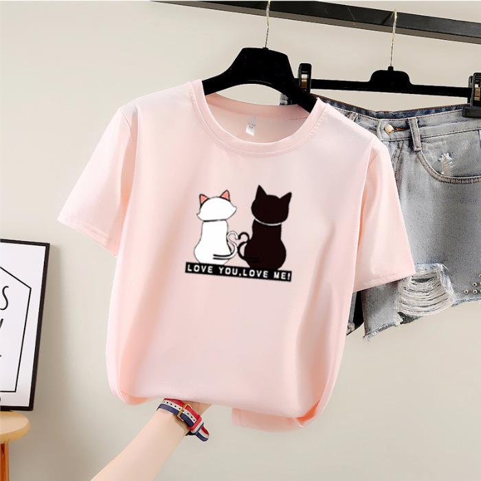 Футболка с коротким рукавом с героями мультфильмов, женская летняя студенческая футболка с круглым вырезом и принтом, модная женская одежда больших размеров