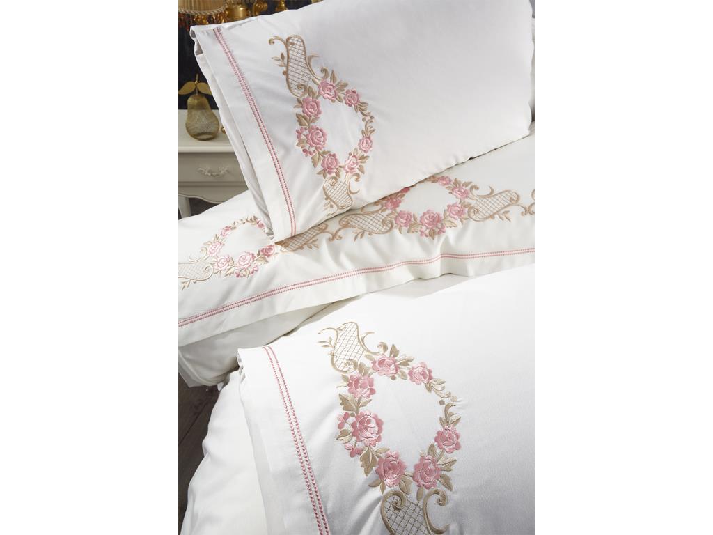 Пододеяльник с вышивкой "Роза" Хлопок 6 шт. Двойной кремовый размер
