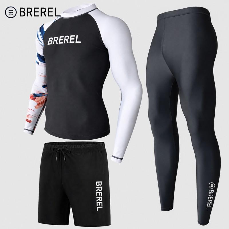 Mens UV Protection Rash Guard Set Long Sleeve Quick Dry Swimsuit Surfing Snorkeling Diving Swimming