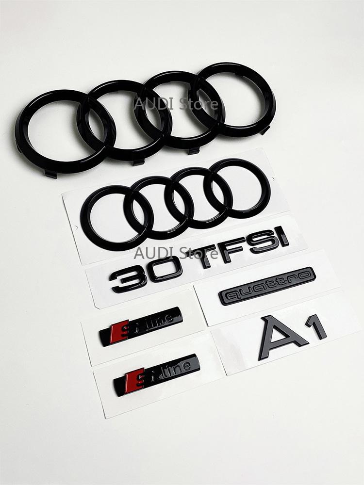 All hot A1 4-Ring logo ABS Black Car Hood Front Bonnet Grill Rear Trunk Emblem Badge Sticker A1 mark 30TFSI Quarrto Emblem