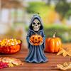 Halloween Skull Pumpkin Figurine Resin Skeleton Holding Pumpkin Statue Spooky Tabletop Ornaments for Indoor Home Decor