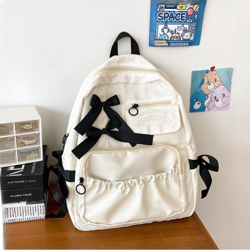 Милые школьные сумки с бантом для колледжа, контрастные нейлоновые рюкзаки для учеников младших классов средней школы, большая вместимость, сумка через плечо для девочек-подростков