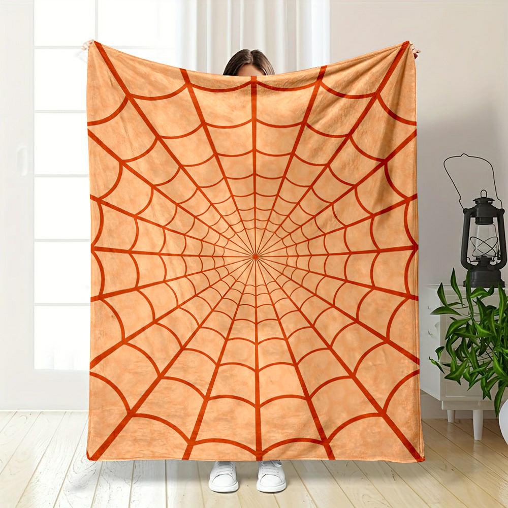 Spider Web Pattern in Orange Design Flannel blanket for bedroom, living room, sofa, and nap sofas
