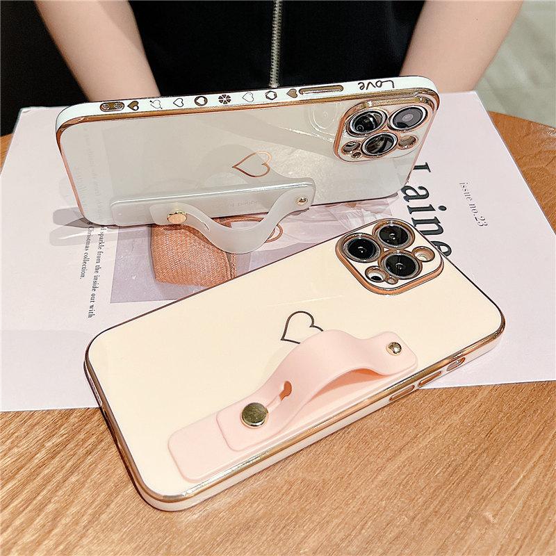 Чехол для телефона с ремешком Love Heart для Iphone 13 11 12 14 Pro Max 13pro 11 14max, противоударный бампер, мягкая гальваническая задняя крышка