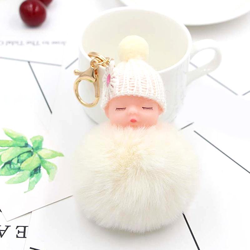 1PC Lovely Toy Women Bag Baby Pendant Sleep Fur Ball Doll Keyring Cartoon Plush Fluffy