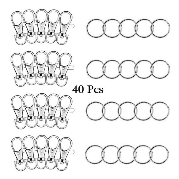 10/20/40 шт., поворотный карабин премиум-класса с кольцами для ключей, металлические крючки, крючки для брелоков (20 поворотных карабинов + 20 брелоков для ключей)