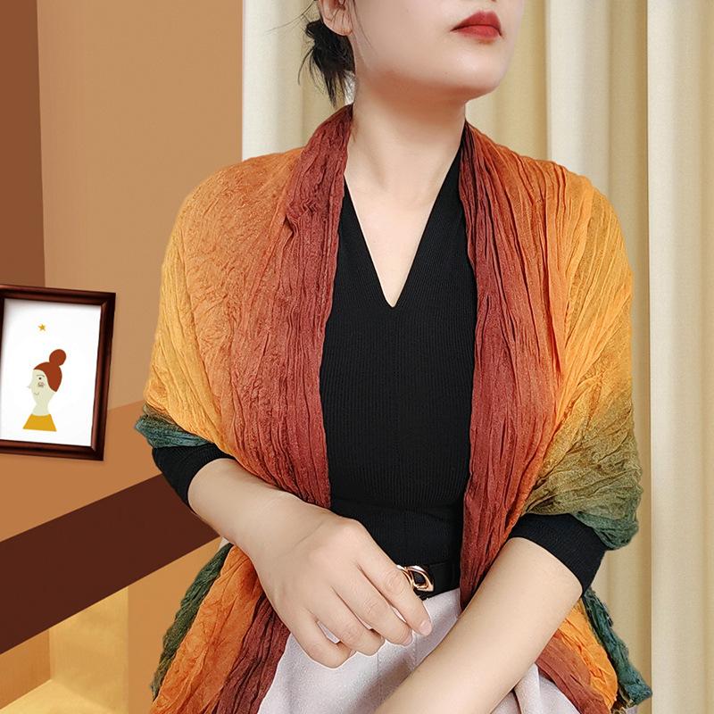 Small Floral Thin Mori Age-reducing Wrinkled Sunscreen Silk Scarf Women's Summer New Versatile Shawl Fashion Trends