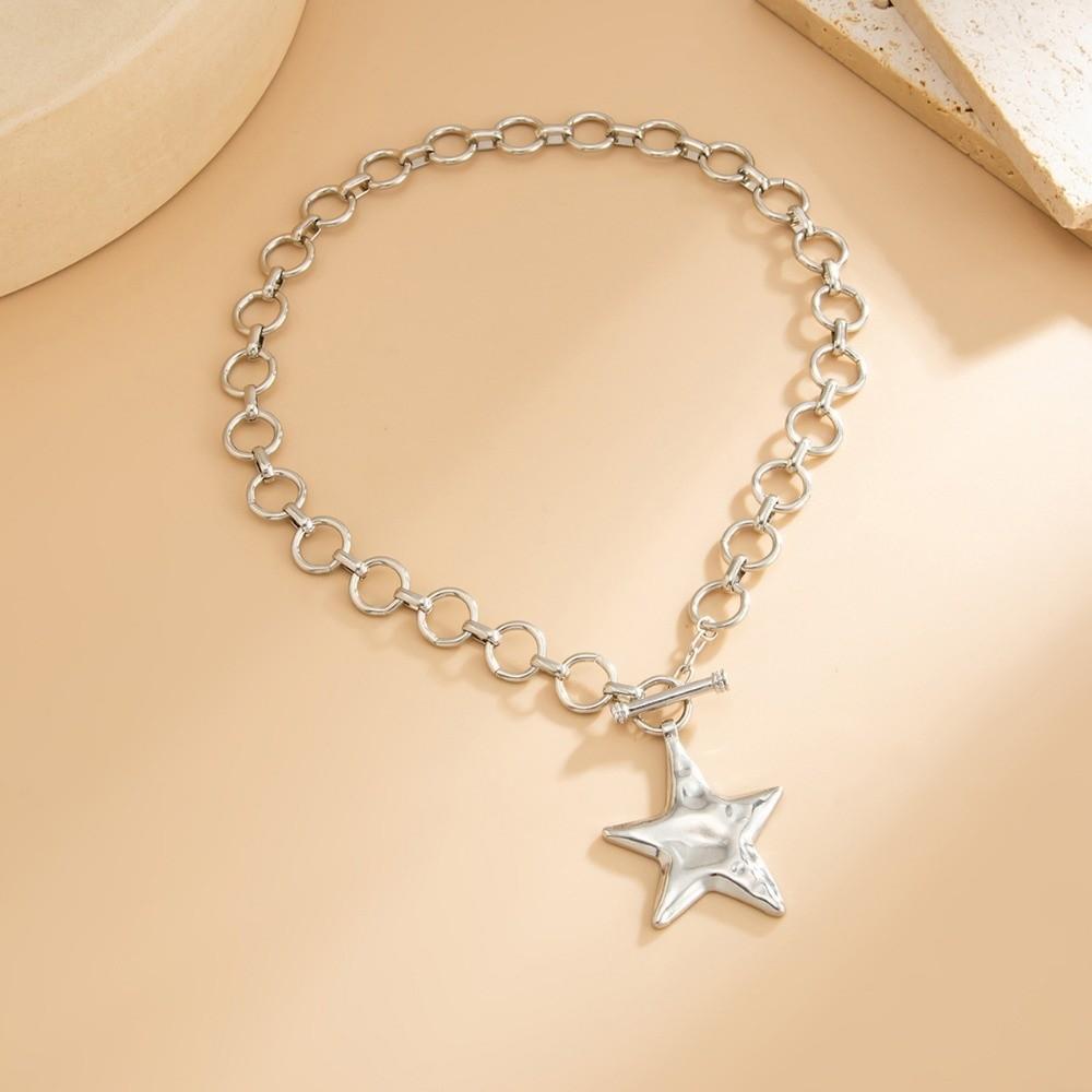 OT Buckle Chunky Chain Necklace Gold Color Clavicle Chain New Pentagram Pendant Necklace Jewelry