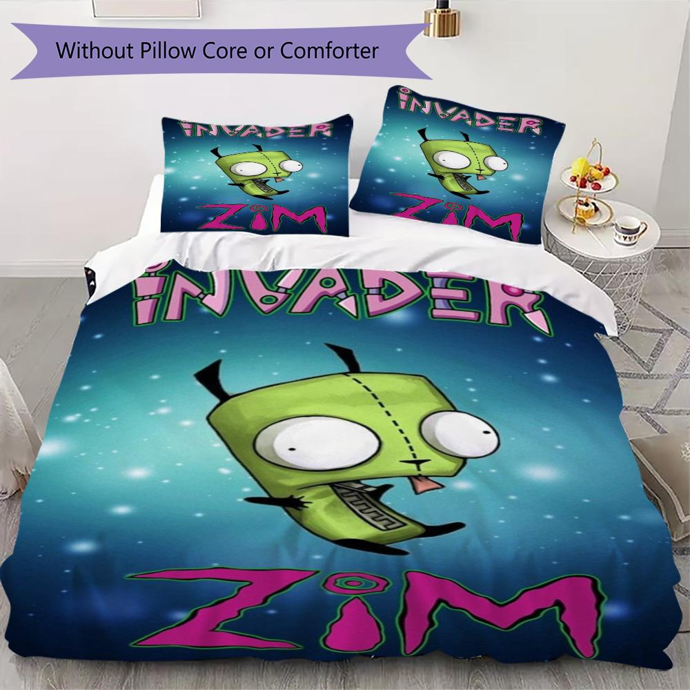 Invader Zim Pattern Bedding,Quilt Set Quilt Cover Pillowcase Home Birthday Gift (1*duvet cover+2*pillowcase,without core)ZSJT0917051