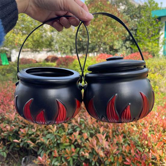 Ведро для конфет на Хэллоуин, украшение, ручной котел ведьмы, черный пластиковый горшок, огненная бочка с ручкой для украшения вечеринки на Хэллоуин