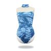 Womens Ballet Leotard High Neck Printed Mesh Backless Dancewear With Tie-Dye Detail