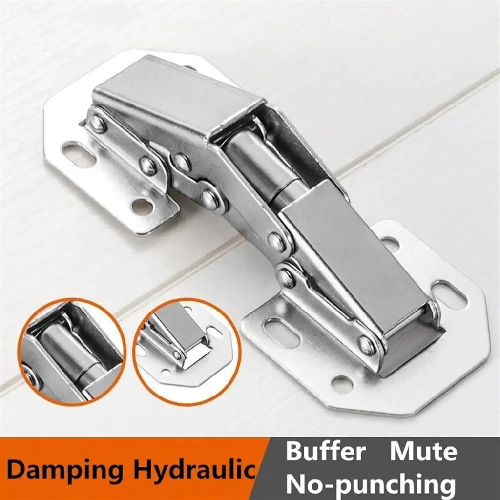 Hinges Stainless Steel 90 Degree No-Drilling Hole Silver Kitchen Cabinet Cupboard Furniture Hardware Accessories
