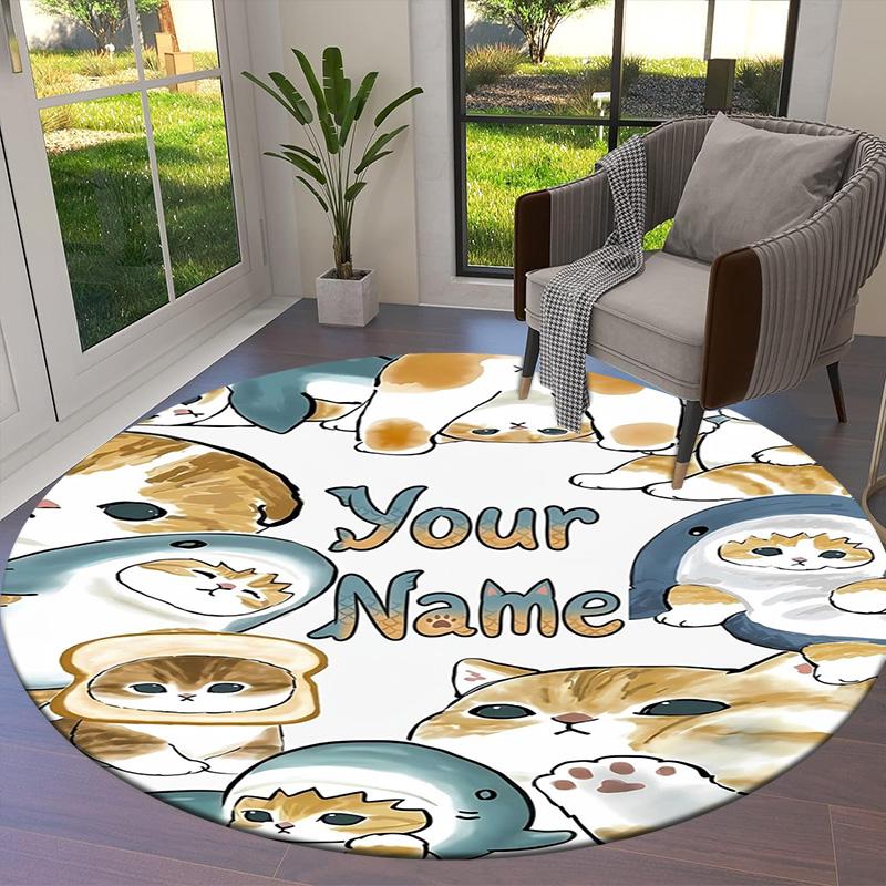 Cat Donut Duo Custom Name Round Area Rug Carpet Rug For Living Room Bedroom Sofa Playroom Decor Nonslip Floor Mat