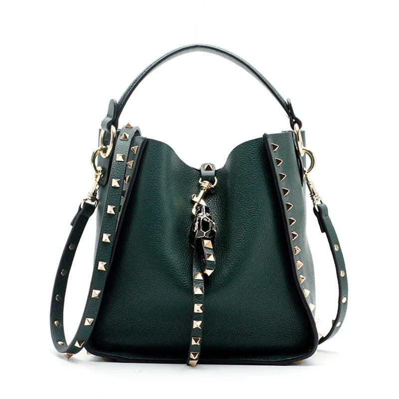 Роскошная женская сумка через плечо из кожи Lychee Rivet Fashion Senior Leisure Hot Bucket Bag Handbag