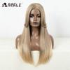 Noble Cosplay Synthetic Lace Front Wigs For Women Ombre Brown With Bangs 24 Inch Straight Lace Wig Highlight Glueless Lace Wig