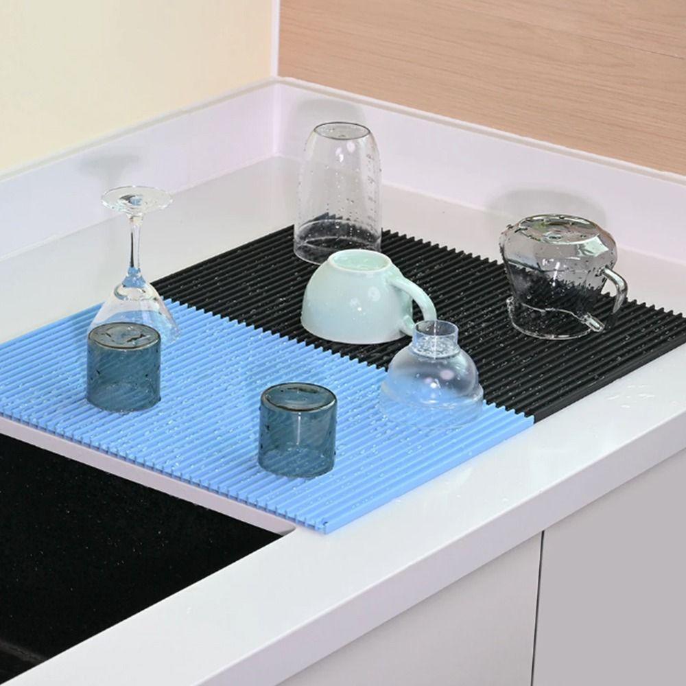 Roll Up Silicone Drying Pad Rectangle Insulation Placemat  Desktop Decoration