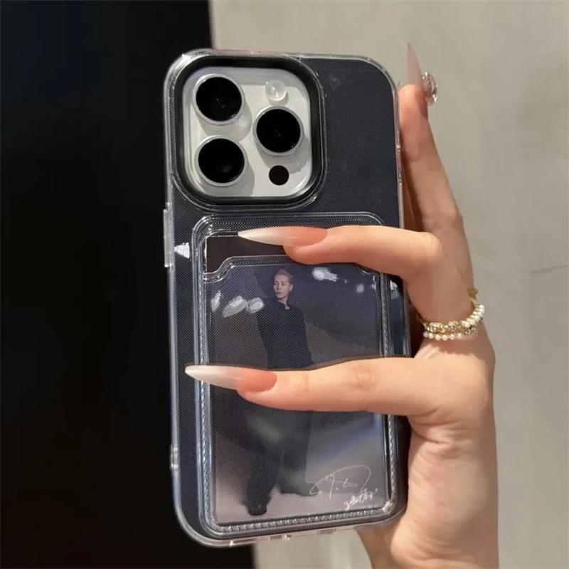 2-в-1 Держатель для карт Кошелек с отделениями Po Pocket Прозрачный Чехол Конфетного Цвета Для iPhone 16 15 14 13 12 11 16Pro Max Ударопрочный Чехол из TPU+PC