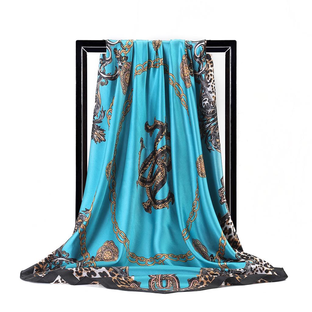 Women Fashion Square Vintage Print Satin Neckerchief Sun-Proof Scarf Scarves Shawl High Quality 1PC 90*90cm