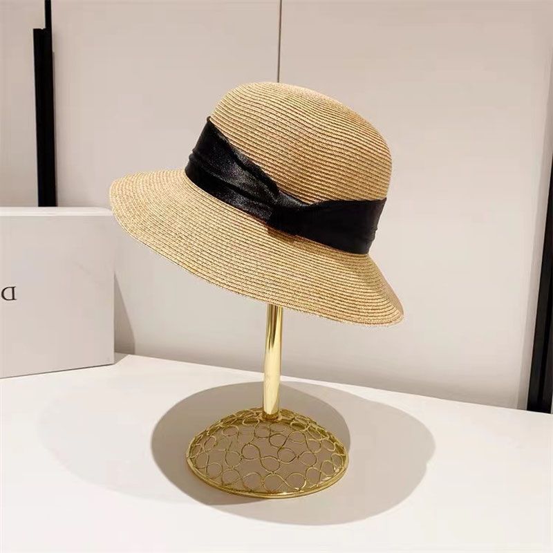 Temperament satin face hat women's summer French braided bucket hat foldable seaside beach sun hat