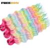 FREEDOM Synthetic Braiding Hair Extensions Natural Loose Deep Wavy 24inch Long Braid Hair Ombre Brown Rainbow Twist Crochet Hair
