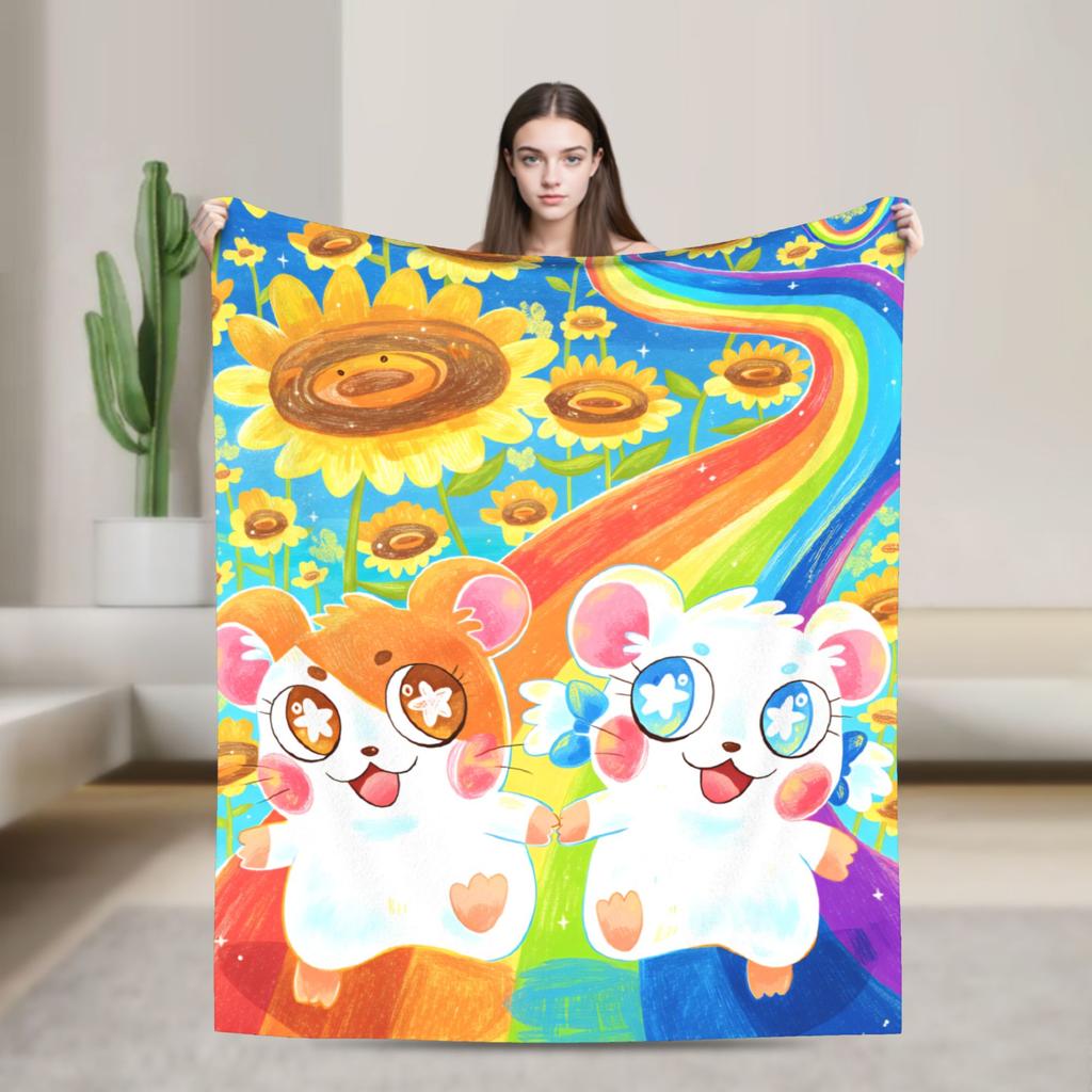 Adventure Story Hamtaro Blanket Super Warm Novelty Plush Bedding Throws For Bedroom Airplane Travel Flannel Bedspread Bed Cover