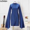 VONDA Женские облегающие платья с высоким воротом и оборками на рукавах