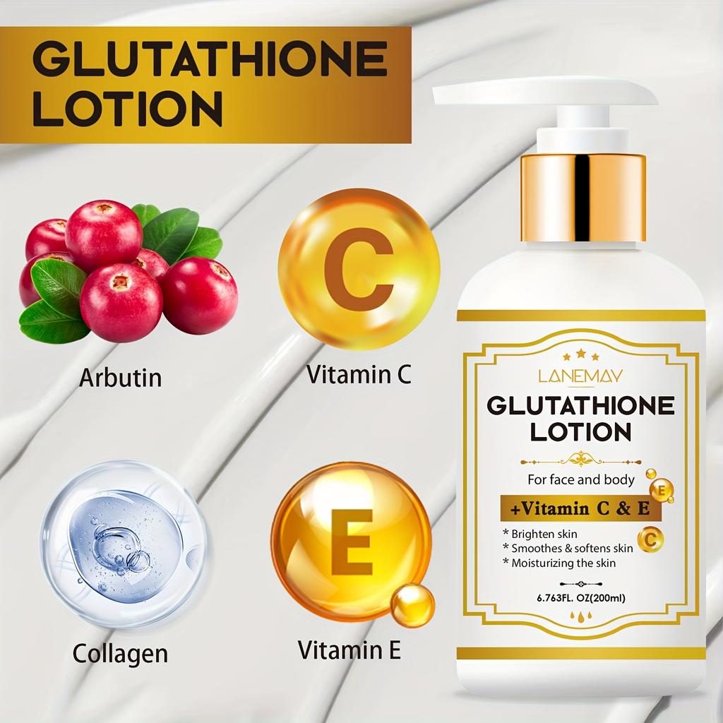 Лосьон с глутатионом, усиленный витаминами C и E - Осветляющий и увлажняющий уход для лица и тела, подходит для сухой, шершавой и потрескавшейся кожи